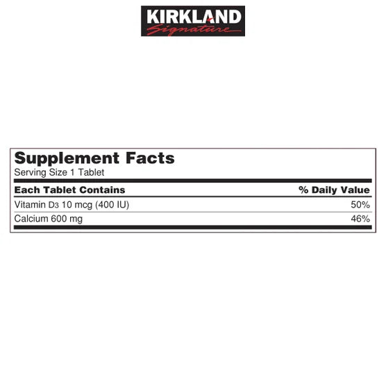 Kirkland Calcium 600 mg con Vitamina D3 – 500 tabletas