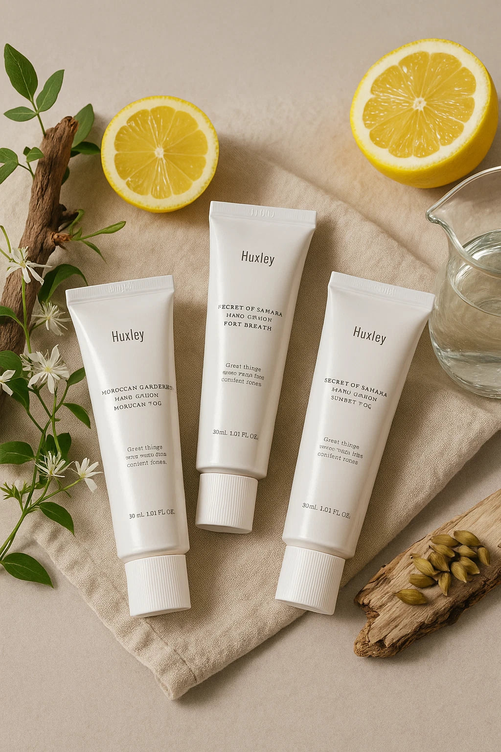 Huxley Hand Cream Collection – Pack x3 Cremas Perfumadas Hidratación y Aroma Premium (Colección Coreana)