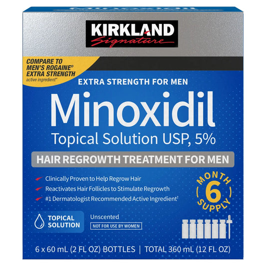Minoxidil 5% (6 frascos de 2 fl oz) Kirkland Signature Tratamiento para el Crecimiento del Cabello para Hombre