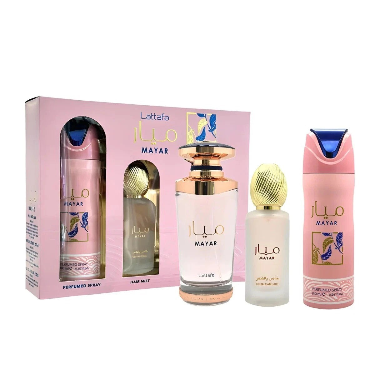 Set Mayar Lattafa para Mujer – Eau de Parfum + Hair Mist + Perfumed Spray 3 Piezas