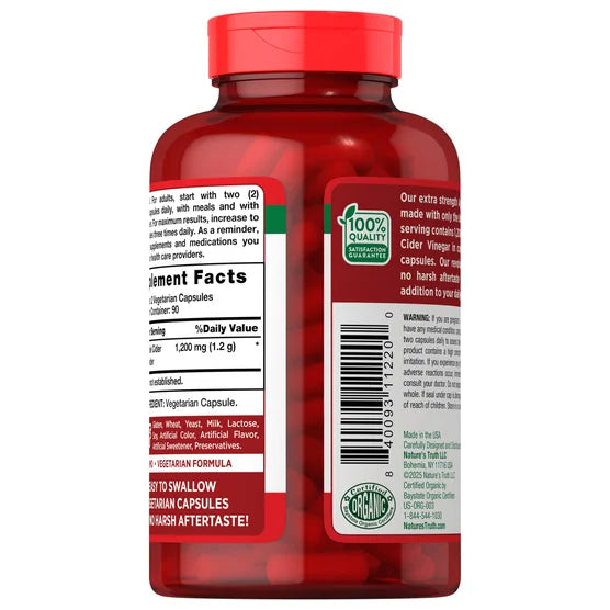Vinagre de Manzana 1200 mg – 180 cápsulas vegetarianas | Nature's Truth