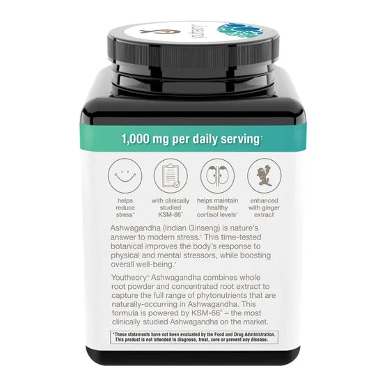 Ashwagandha 1000 mg - 180 Cápsulas Vegetarianas | Youtheory