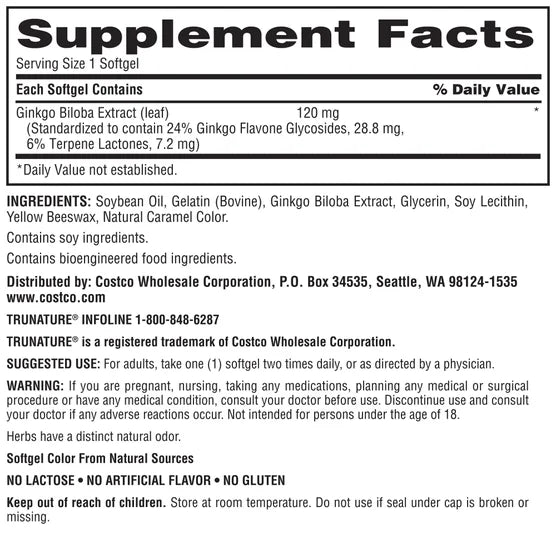 Ginkgo Biloba 120 mg - 340 softgels | Trunature