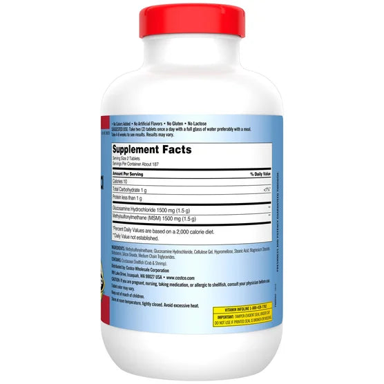 Glucosamina con MSM 1500 mg – 375 Tabletas | Kirkland Signature