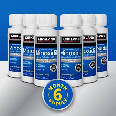 Minoxidil 5% (6 frascos de 2 fl oz) Kirkland Signature Tratamiento para el Crecimiento del Cabello para Hombre