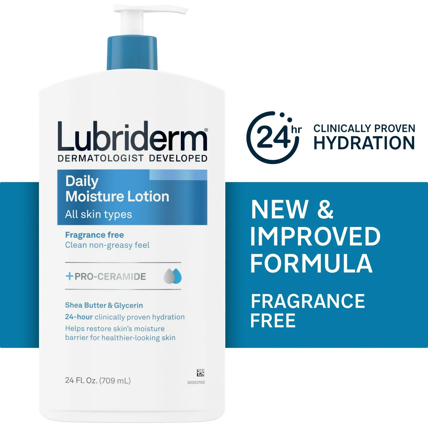 Lubriderm Loción Hidratante Diaria sin Fragancia + Pro-Ceramida (24 fl oz / 709 ml)