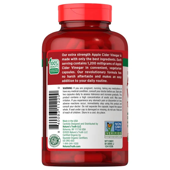 Vinagre de Manzana 1200 mg – 180 cápsulas vegetarianas | Nature's Truth
