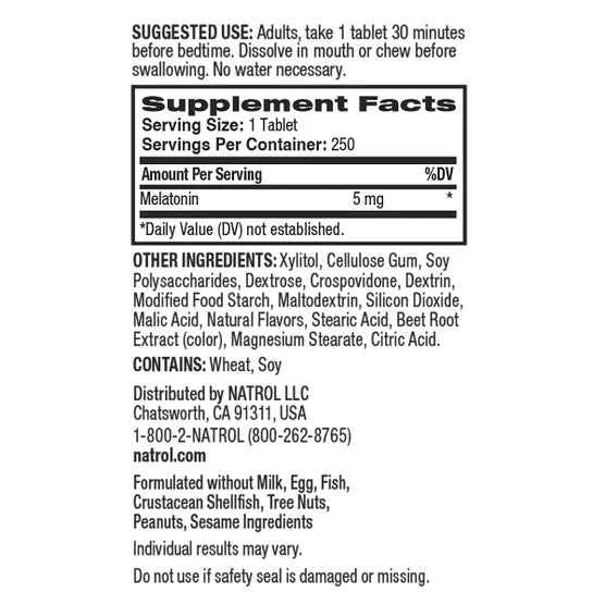 Natrol 5 mg – 250 Tabletas Sublinguales Sabor Fresa