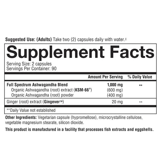 Ashwagandha 1000 mg - 180 Cápsulas Vegetarianas | Youtheory
