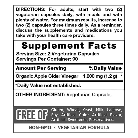 Vinagre de Manzana 1200 mg – 180 cápsulas vegetarianas | Nature's Truth