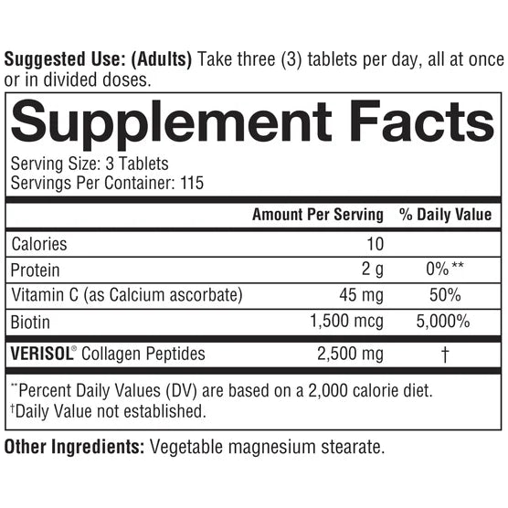 Colágeno VERISOL con Biotina y Vitamina C – 345 Tabletas | Youtheory