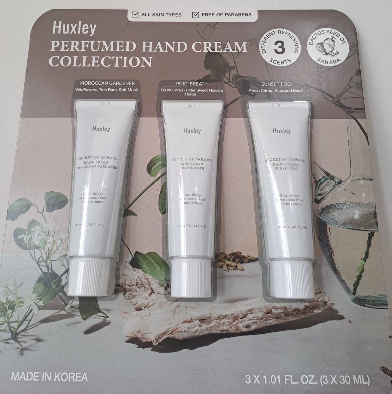 Huxley Hand Cream Collection – Pack x3 Cremas Perfumadas Hidratación y Aroma Premium (Colección Coreana)