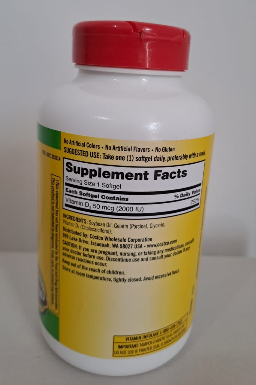 Kirkland Signature Vitamina D3 2000 IU – 600 softgels