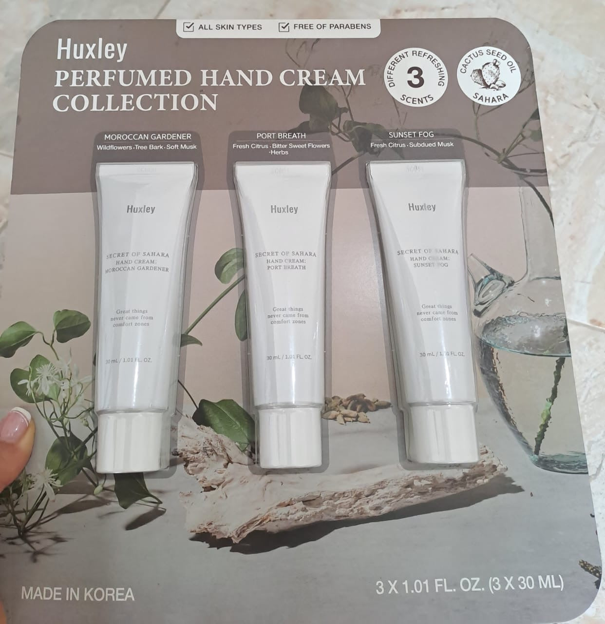 Huxley Hand Cream Collection – Pack x3 Cremas Perfumadas Hidratación y Aroma Premium (Colección Coreana)