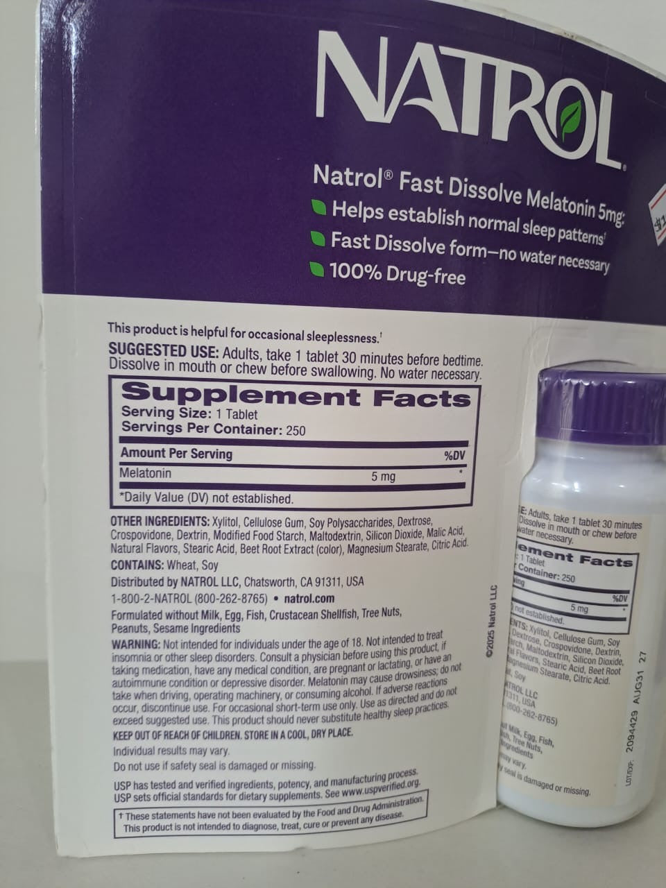 Natrol 5 mg – 250 Tabletas Sublinguales Sabor Fresa