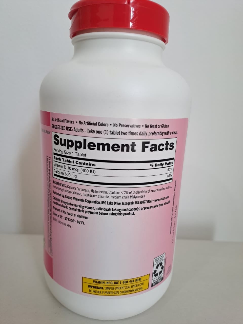 Kirkland Calcium 600 mg con Vitamina D3 – 500 tabletas